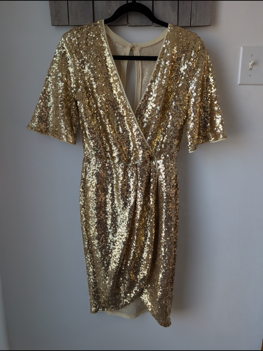 TFNC Gold Sequin Wrap Mini Dress